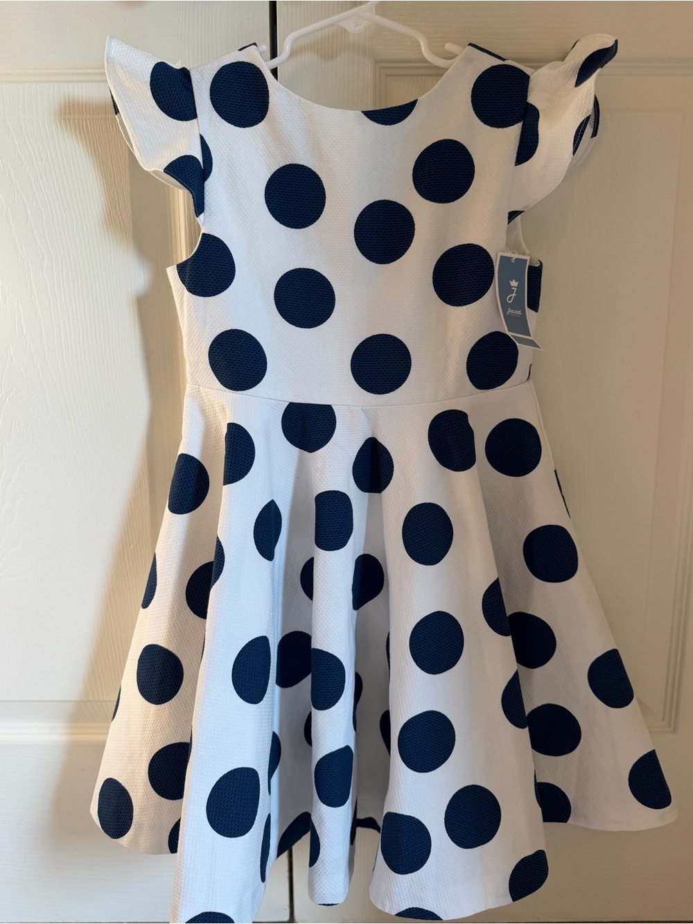 NWT/ NWOT Jacadi Paris Girls' Navy Polka Dot Pique Dress size 8